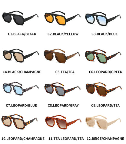 Retro Pilot Square Sunglasses Lady Fashion Simple Ins Black Tea Sun Glasses for Women Men Trending Outdoor Casual Shades UV400