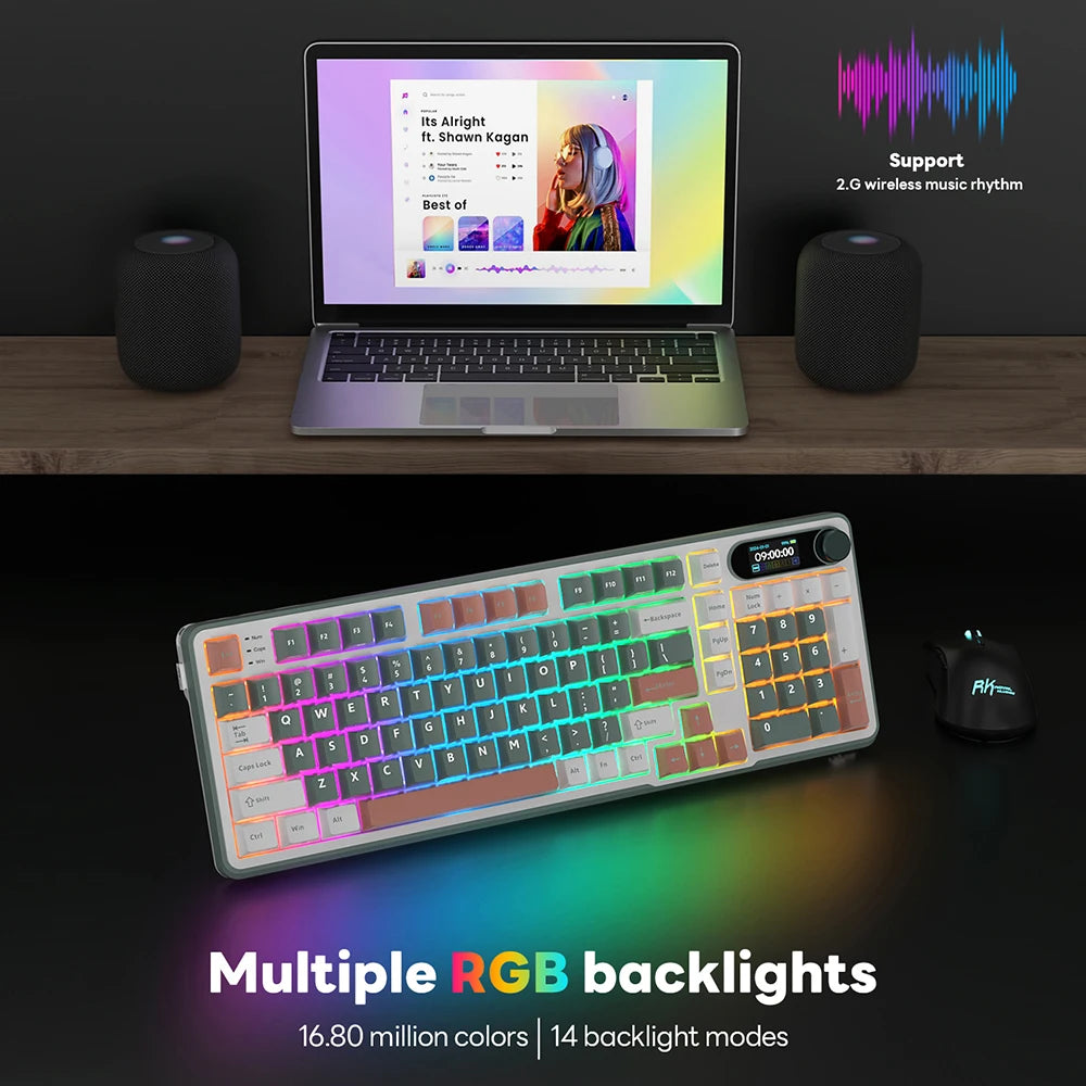 RK S98 ROYAL KLUDGE Top Mount Mechanical Keyboard TFT Screen Knob 96% RGB Backlit Tri-mode Wireless Gaming Keyboard PBT Keycaps