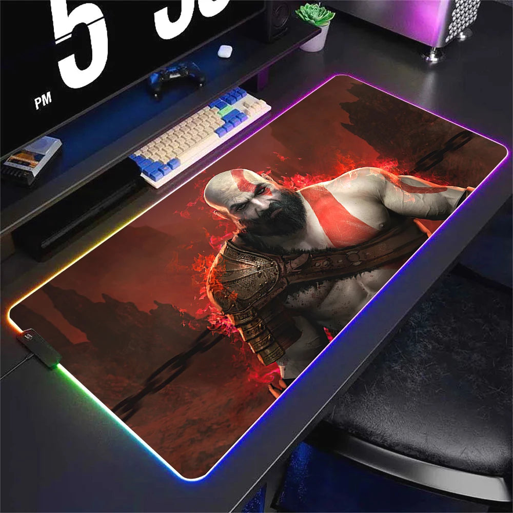 God Of War Large Kratos Atreus Mouse Pad RGB Glowing E-Sports Gamer Keyboard Rug with Extensible Phantom Color Carpet 500x1000