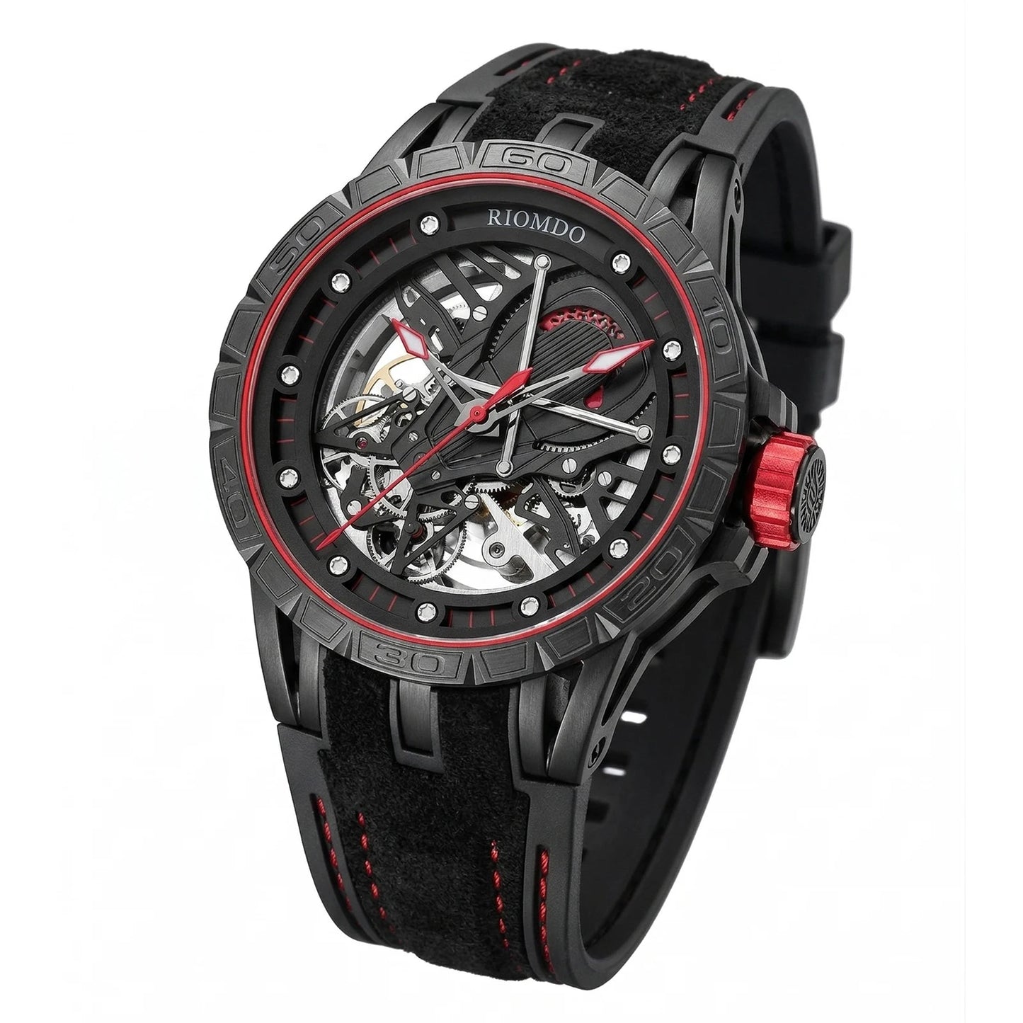 OBLVLO Men's Two Tone Big Skeleton Dial Mechanical Automatic Watch Luminous Waterproof Rubber Band Machinery Clock RD-903