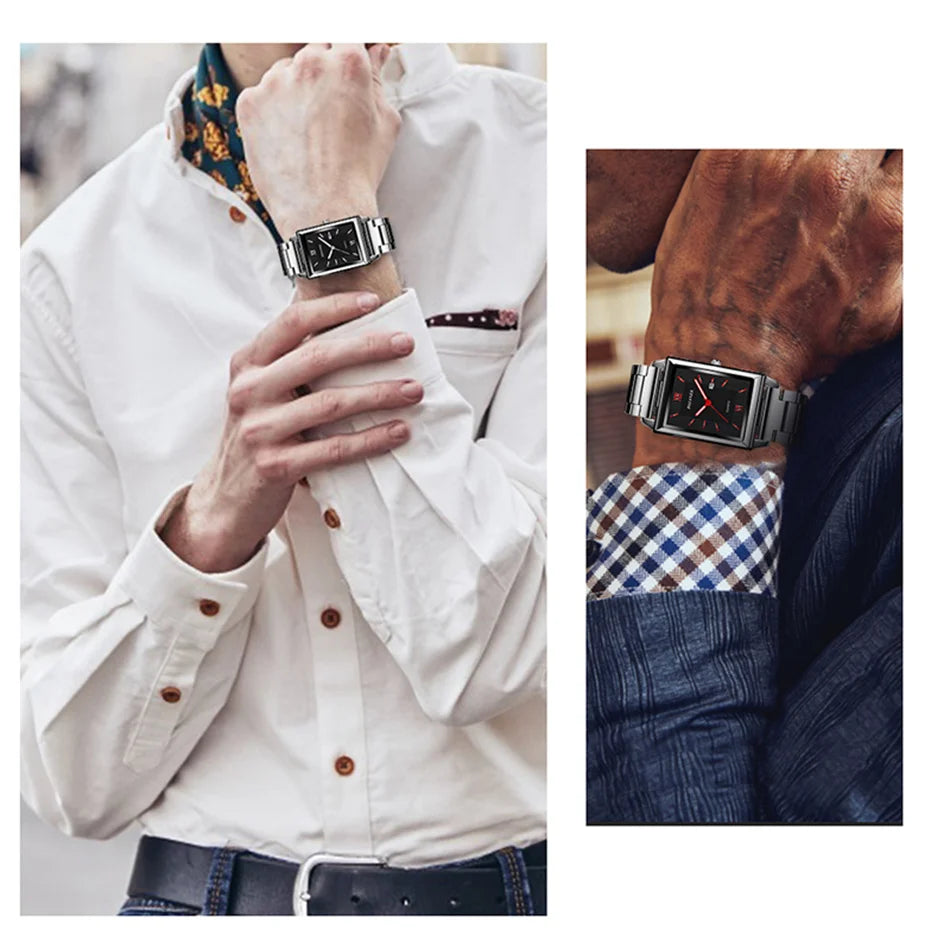 Fashion Watches for Men Luxury Rectangle Stainless Steel Men's Quartz Wristwatch Business Man Watch Clock Gift relogio masculino