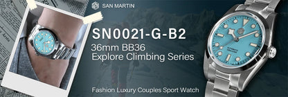 San Martin Men Luxury Watch 36mm BB36 Snowflake Hands Explore Series Sports Watches PT5000 Automatic Mechanical 10Bar BGW-9 Lume
