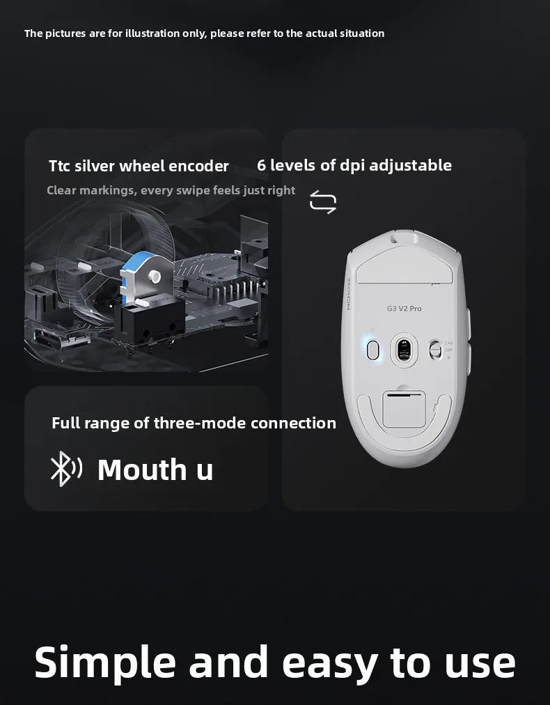 MCHOSE G3 V2 PRO Wireless Mouse Bluetooth Tri-Mode Ergonomic Gaming Mouse Lightweight Office Mouse for Laptop & PC