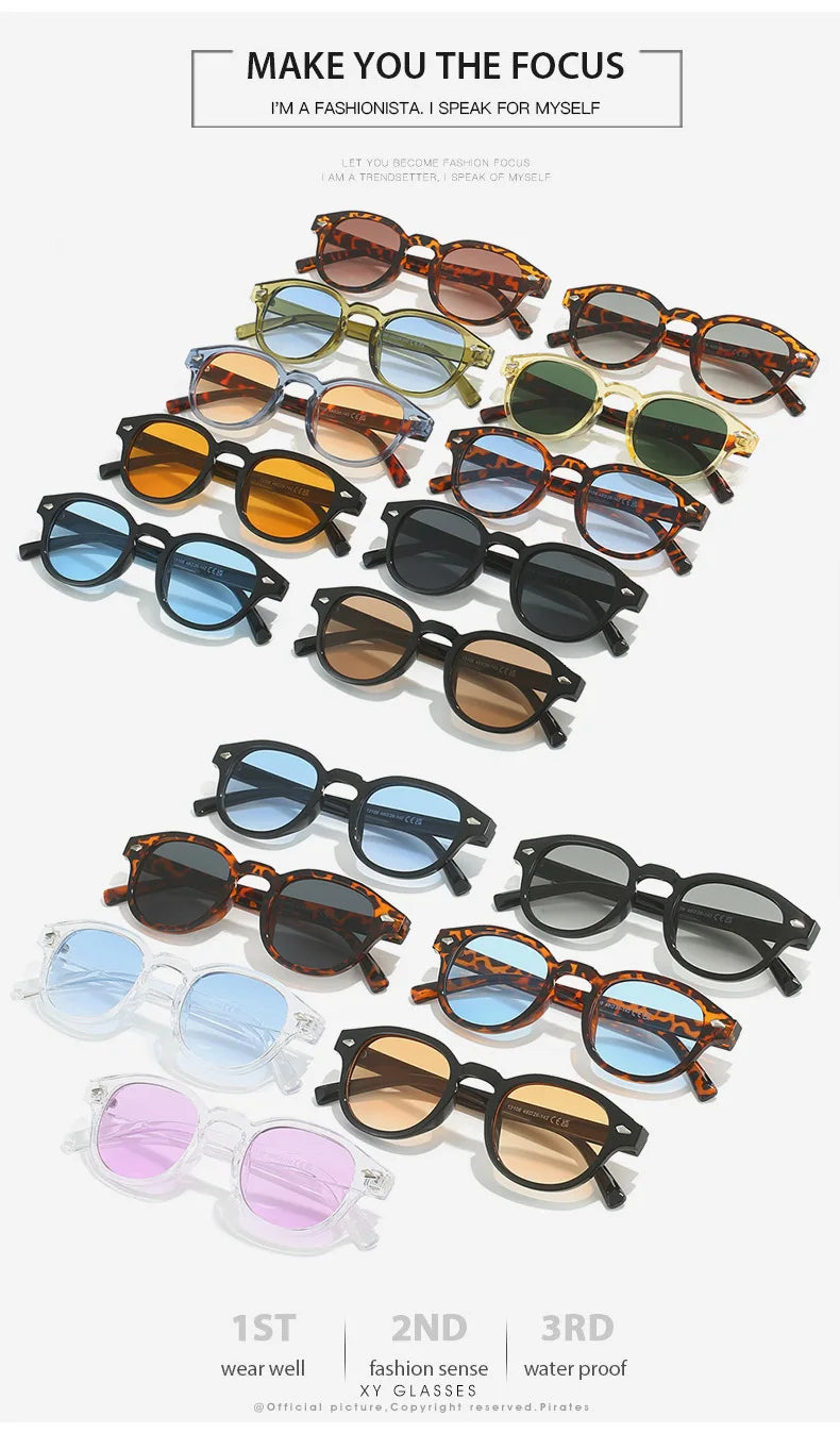 Simple Vintage Round Sunglasses Women Men 2025 Luxury Brand Design Retro Rivet Yellow Blue Lens Square Sun Glasses Female UV400