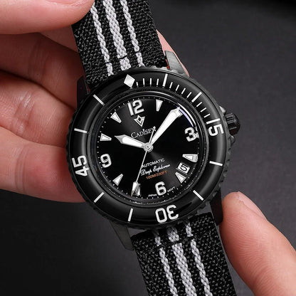 CADISEN Deep Explorer 2025 New Automatic Mechanical Watch Man Canvas Strap Wristwatch 8215 Luxury Luminous Waterproof Watches