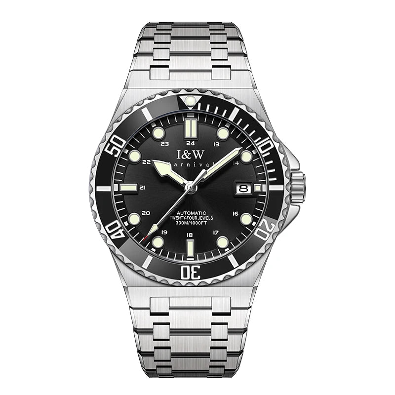 IW Luxury Brand Automatic Mechanical Sports Diving Watch Red Blue Bezel Steel Sapphire Luxury Men's Watches 300M Waterproof