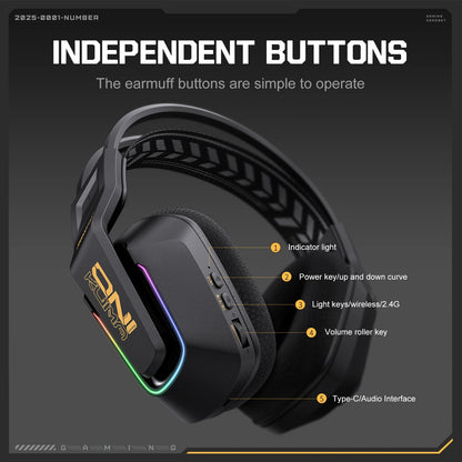 Auscultadores Gaming Sem Fios ONIKUMA GT828 Bluetooth 5.3 RGB com Microfone, Cancelamento de Ruído e Ligação em 4 Modos para PC, PS5 e Portátil