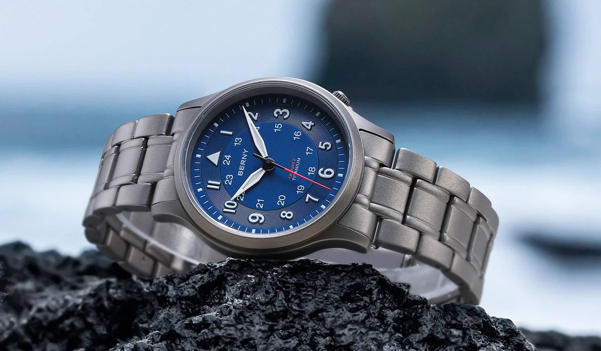 BERNY Full Titanium Watches for Men Outdoor Quartz Men's Field Wristwatch VH31 Super Luminous Sapphire Easy Read Watch