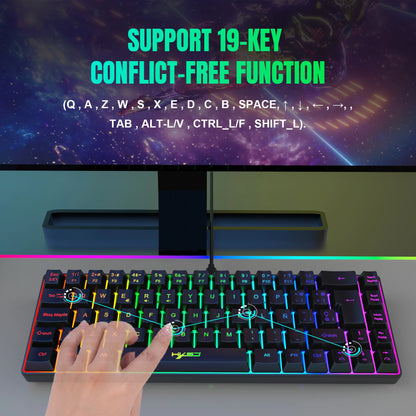 Promoção imperdível! Teclado gaming com fios espanhol de 69 teclas, retroiluminação RGB e design compacto 68%, um acessório indispensável para profissionais de escritório e gamers