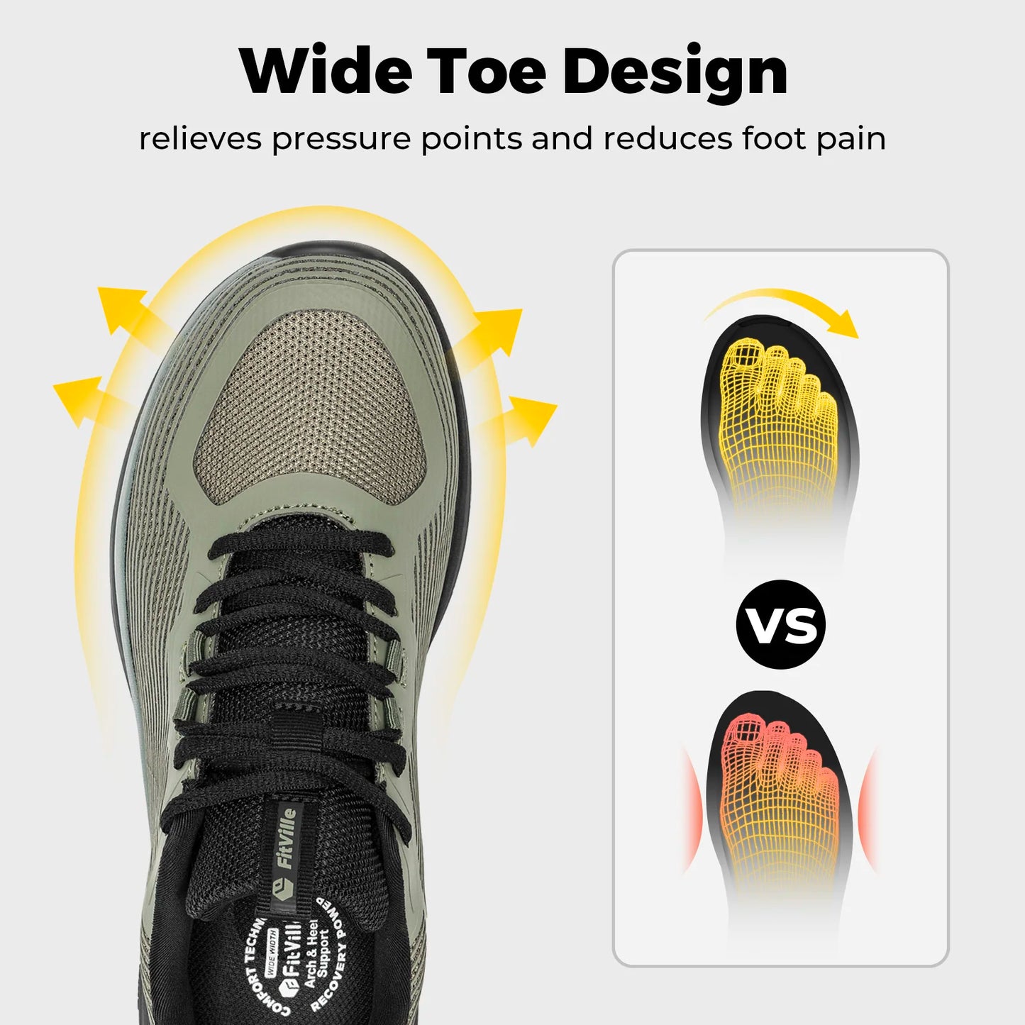 Fittington Walking Shoes for Men Extra Wide Sneakers Comfortable Lightweight Running Sport Shoes with Arch Support For Flat Feet