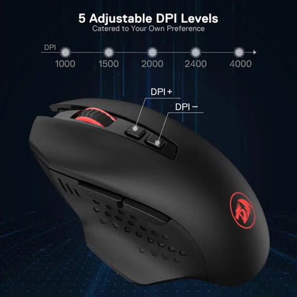 Redragon M656 Gainer Wireless Gaming Mouse, 4000 DPI 2.4GHz Wireless Gaming Mouse with 7 Programmable Buttons, 5 DPI Levels & Red LED Backlight