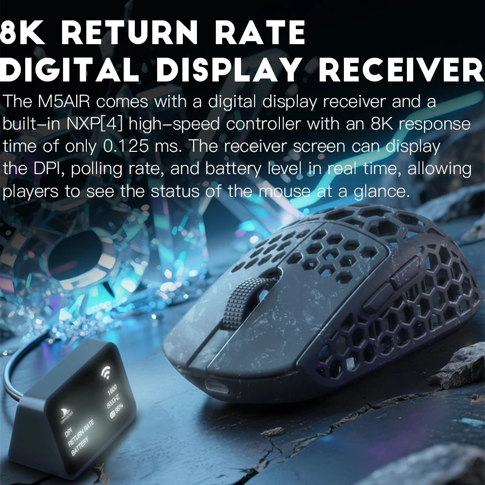 Darmoshark M5Air trådlös gamingmus i smidd kolfiber 8K PAW3950 30K DPI för små händer, fingertoppsgrepp, spelmakron, lättviktig