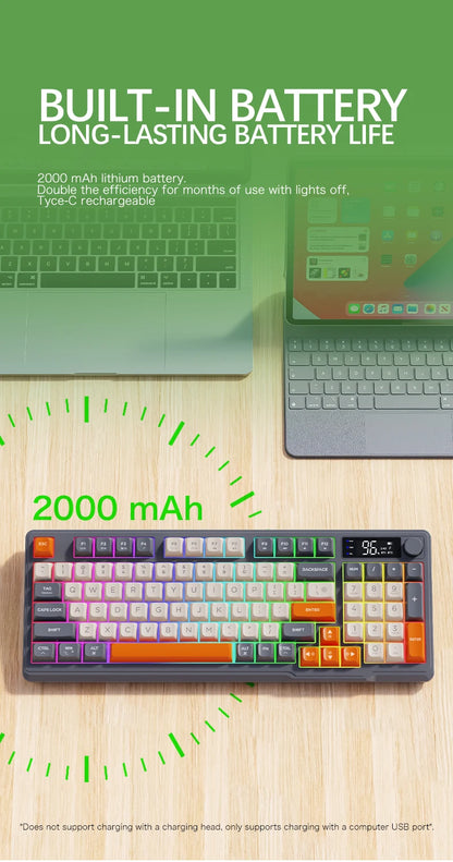 Teclado Bluetooth Sem Fios M96 FREEWOLF com Ecrã Gaming, Ecrã Eletrónico, Ligação a Vários Dispositivos, Ergonomia Gaming