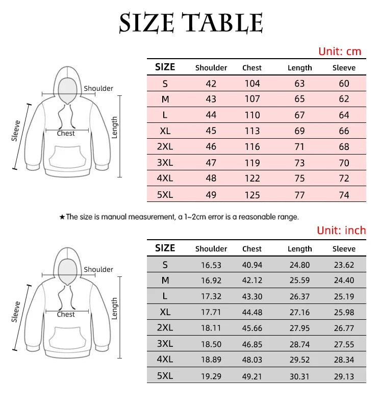 Knight Templar Mens Hoodie Sweatshirt 3d Printed Men Women Casual Hooded Sweatshirts Pullover Hip Hop Harajuku Streetwear Tops size table