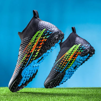Double Star High-Top Soccer Shoes, Men's TF Turf Studs, Professional Training & Match for Boys, Teens, Kids and Adults