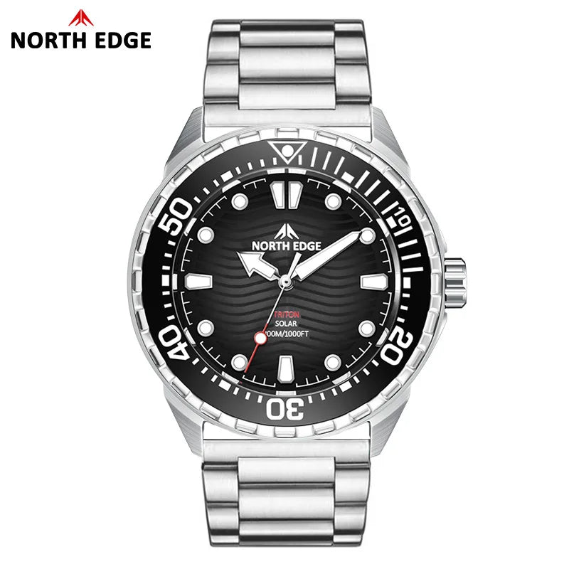 hot NORTH EDGE 2025 New TRITON Solar Powered Dive Watch Men Luxury Quartz Watches For Men 316L Stainless Steel Case Waterproof 3