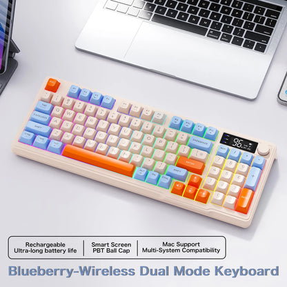Teclado Bluetooth Sem Fios M96 FREEWOLF com Ecrã Gaming, Ecrã Eletrónico, Ligação a Vários Dispositivos, Ergonomia Gaming