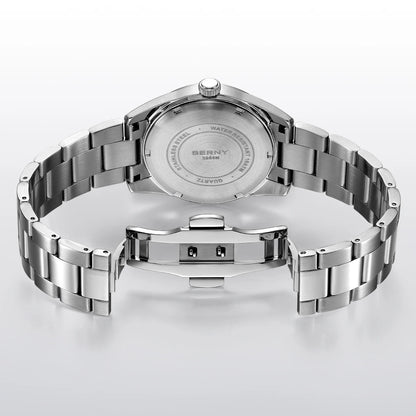 BERNY Men's Watch 10ATM Sapphire Luminous Fashion Quart Watches Full Stainless Steel Classic Dress Business Wristwatch
