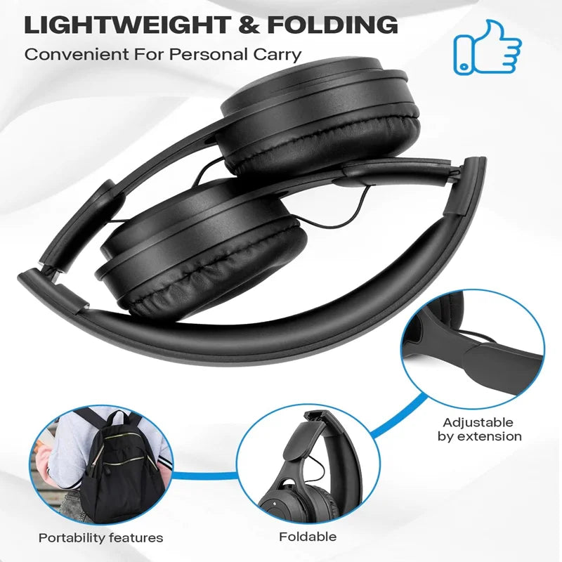 Bluetooth 5.0 Wireless Headphones Foldable Over-Ear Headset with HiFi Stereo Sound, Bluetooth 5.0 Wireless Headphones with Soft Skin-Friendly Earmuffs & Microphone