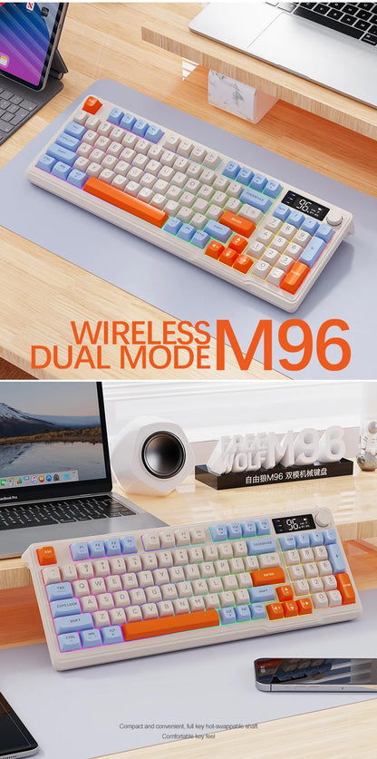 Teclado Bluetooth Sem Fios M96 FREEWOLF com Ecrã Gaming, Ecrã Eletrónico, Ligação a Vários Dispositivos, Ergonomia Gaming