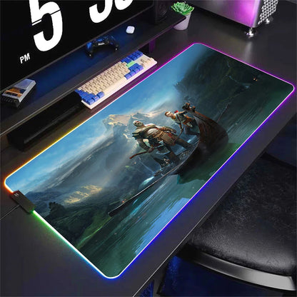God Of War Large Kratos Atreus Mouse Pad RGB Glowing E-Sports Gamer Keyboard Rug with Extensible Phantom Color Carpet 500x1000