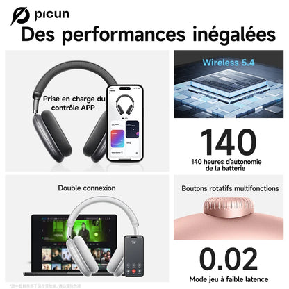 Picun F8 Pro ANC Wireless Headphones with 3D Spatial Audio, Bluetooth 5.4 Head Tracking, -52dB Noise Cancelling, HiFi Gaming Headset