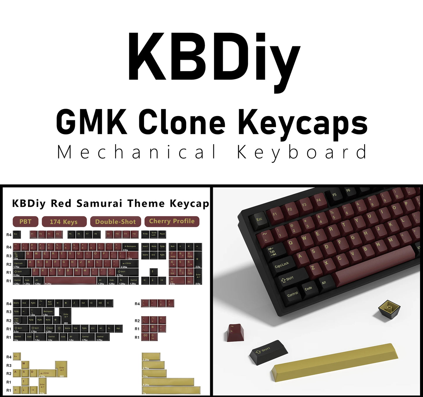 KBDiy 174 Teclas/Conjunto PBT GMK Apollo Keycap Double Shot Minimalista ISO Perfil Cherry para Teclado Mecânico Gaming Keycaps para MX