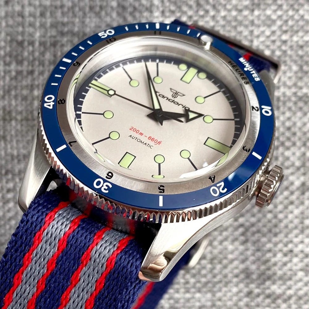 Tandorio Red Blue 40mm PT5000 Japan NH35A Mechanical Automatic Dive Men Watch 20ATM Waterproof Domed Sapphire Screw Crown Reloj