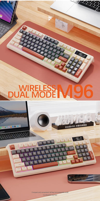 Teclado Bluetooth Sem Fios M96 FREEWOLF com Ecrã Gaming, Ecrã Eletrónico, Ligação a Vários Dispositivos, Ergonomia Gaming
