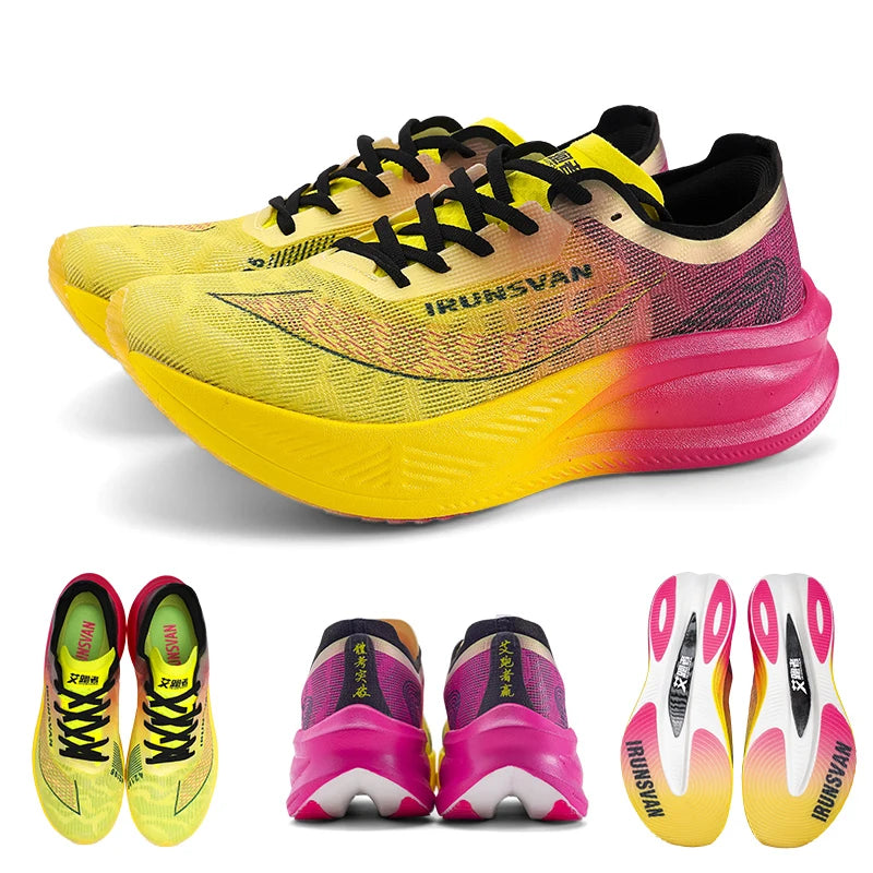 IRUNSVAN Scarpe da running professionali per maratona con piastra in carbonio e nylon, leggere e ammortizzate, sneakers outdoor da allenamento per uomo e donna