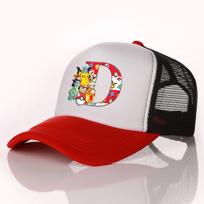 Pokemon Letter A-Z Unisex Baseball Cap Cartoon Anime Pikachu Sun Protection Mesh Sunhat Men Women Summer Outdoor Travel Peak Cap