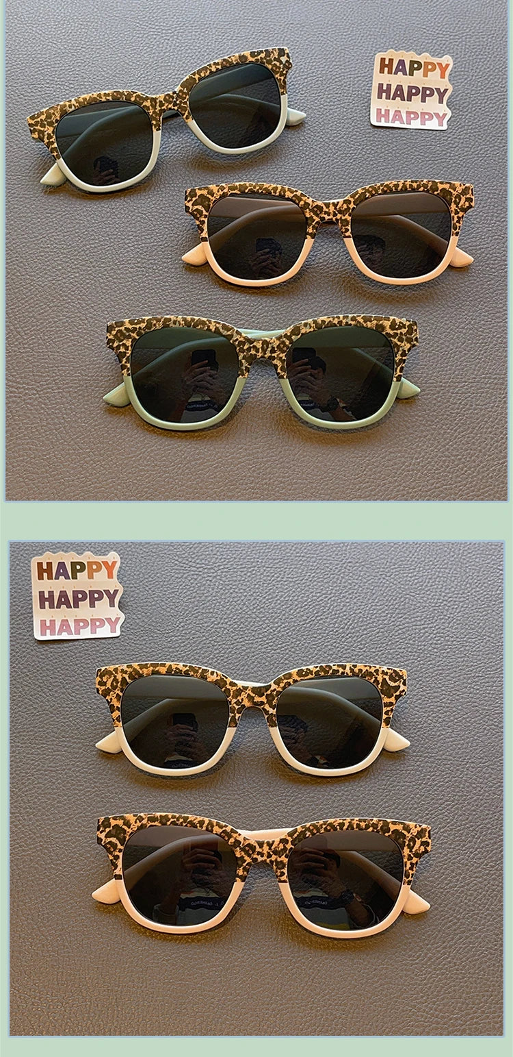 New Children Vintage Leopard Print Square Sunglasses UV400 Outdoor Fashion Girls Boys Protection Sunglass Kids Sun Glasses