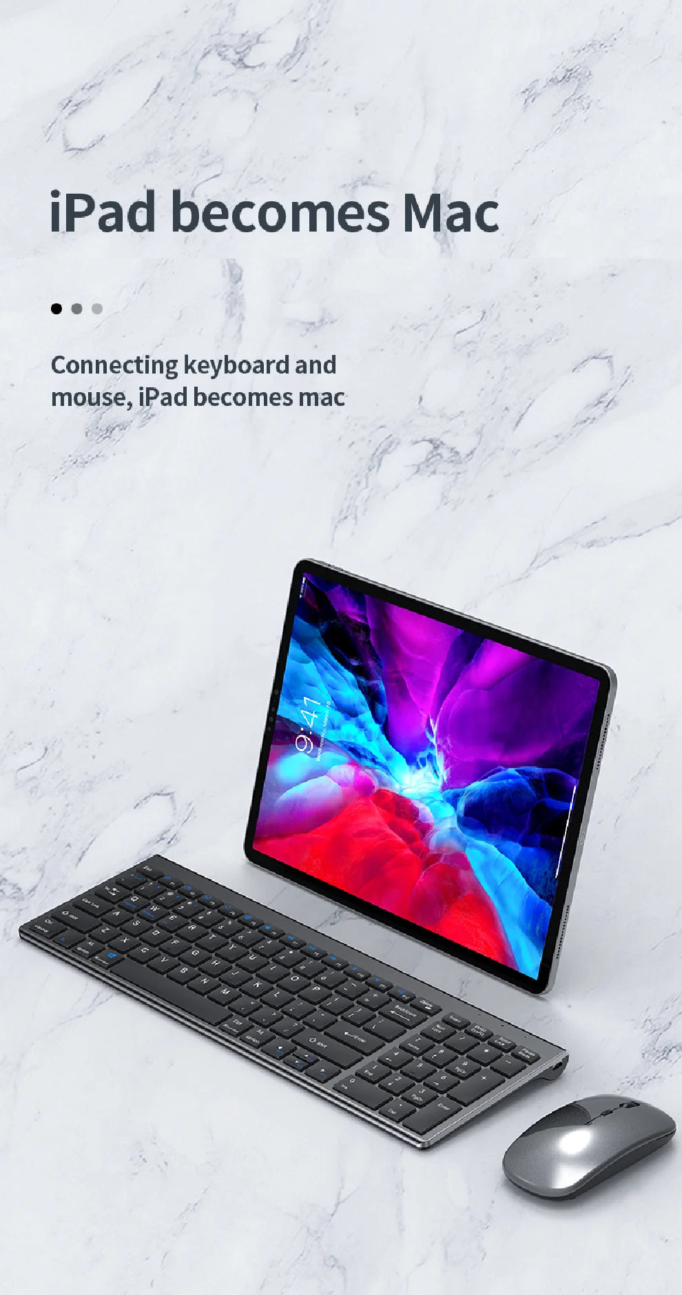 Conjunto de teclado e rato sem fios JOMAA Bluetooth e USB 2.4G para portátil, computador e iPad, combo recarregável e silencioso