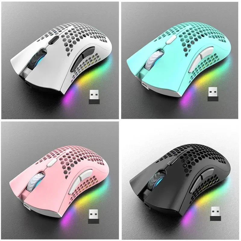 BM600 Wireless Gaming Mouse USB 2.4GHz Rechargeable RGB Wireless Mouse, Ergonomic Honeycomb Optical Mouse for PC, Laptop & Office