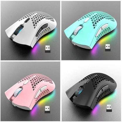 BM600 Wireless Gaming Mouse USB 2.4GHz Rechargeable RGB Wireless Mouse, Ergonomic Honeycomb Optical Mouse for PC, Laptop & Office