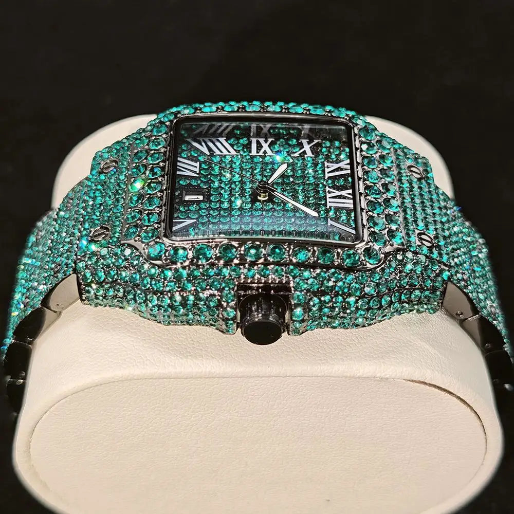 Hot UNIGUET Men's Square Watch Luxury Hip Hop Diamond Jewelry Waterproof Stainless Steel Quartz Wristwatch Fashion Man Accessory