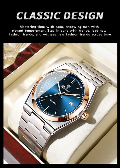 UTHAI Men Watch Light Luxury Brand Stainless Steel Calendar Waterproof Male Business Leisure Fashion Quartz Clock Watch
