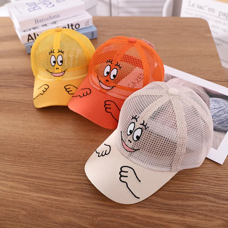 Cool New Boys Girls Kids Children Summer Cute Cap Smiley Face Kawaii Mesh Baseball Cap Popular Hip Hop Sun Hat DropShipping