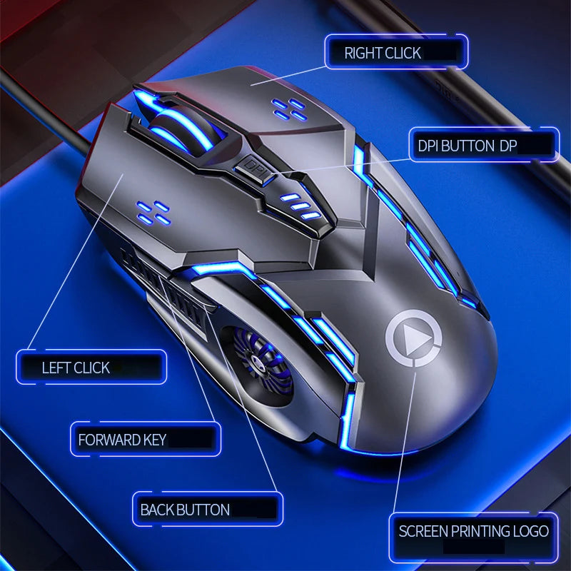 G5 žični gaming miš sa šarenim pozadinskim osvjetljenjem, 6 tipki, tihi miš, 4 brzine, 3200 DPI, RGB gaming miš za računalo i prijenosno računalo