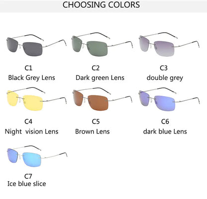 Titanium Frameless Polarized Sunglasses Driver Driving Night Vision Goggle Folding Ultra Light Color Film Titanium SunglassUV400