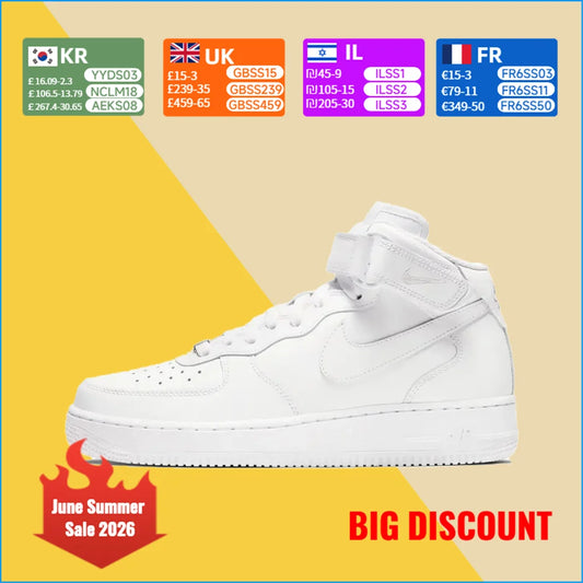 Nike Air Force 1 Mid Unisex Sneakers - Classic Ankle Support, Cushioned Comfort for All-Day Versatile Wear DD9625-100
