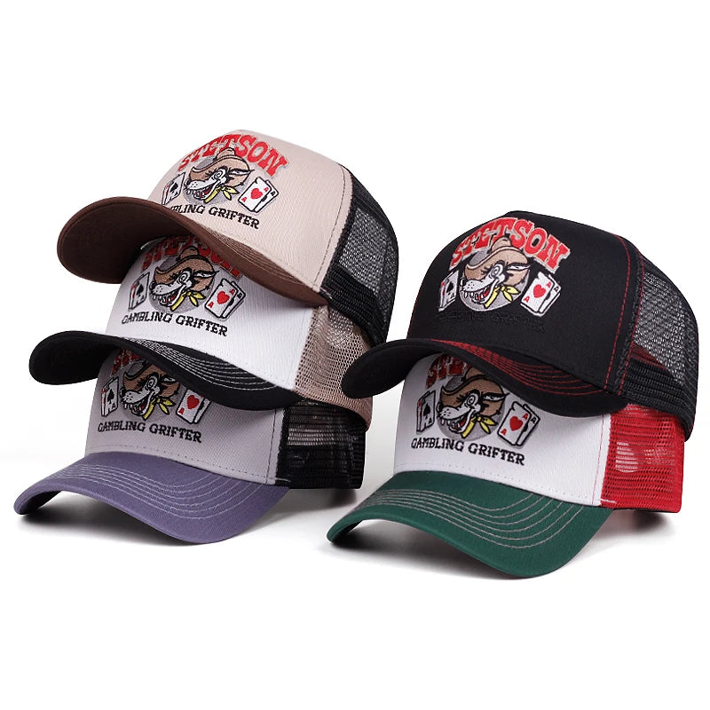 Spersonalizowana nowa czapka z oddychającej siateczki STETSON z motywem głowy wilka, czapka pokerowa, czapka sportowa na świeżym powietrzu, czapka przeciwsłoneczna, czapka uliczna w stylu hip-hop, unisex
