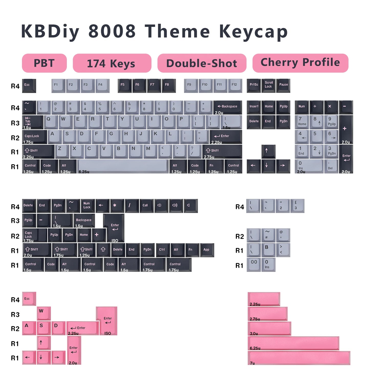 KBDiy 174 Teclas/Conjunto PBT GMK Apollo Keycap Double Shot Minimalista ISO Perfil Cherry para Teclado Mecânico Gaming Keycaps para MX