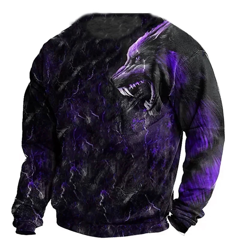 Summer Vintage T-shirt Male Long Wolf Print 3D T Shirts Tops Men's Clothing Streetwear Oversized Clothing O-neck Graphic Tees