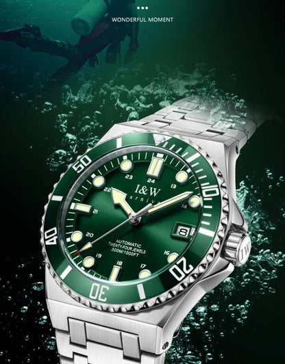 IW Luxury Brand Automatic Mechanical Sports Diving Watch Red Blue Bezel Steel Sapphire Luxury Men's Watches 300M Waterproof