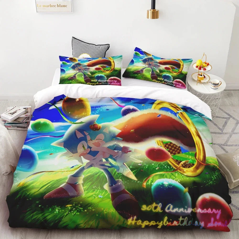 New Duvet Cover Sonic 3D Exquisite Cartoon Anime Digital Printing Bedding Set Comforter Bed Youth Home Decor Children Kids Boys