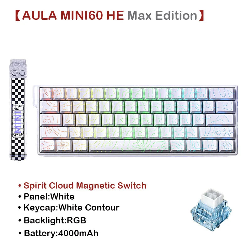 AULA MINI60 HE Tri-Mode Wireless Mechanical Keyboard Magnetic Switch 8000Hz Polling Rate RGB Backlit FPS Esports Gamer Keyboard