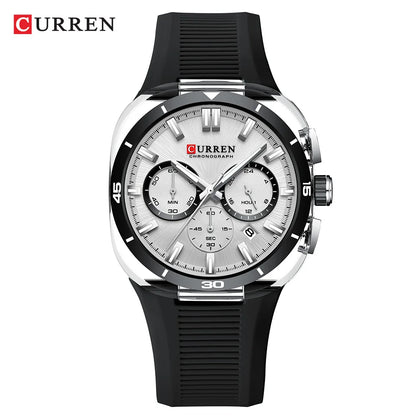 CURREN herenhorloge – Nieuw luxe quartzmodel, siliconen band, sportieve stijl, multifunctioneel, waterdicht, verlicht, met datumweergave en chronograaf.
