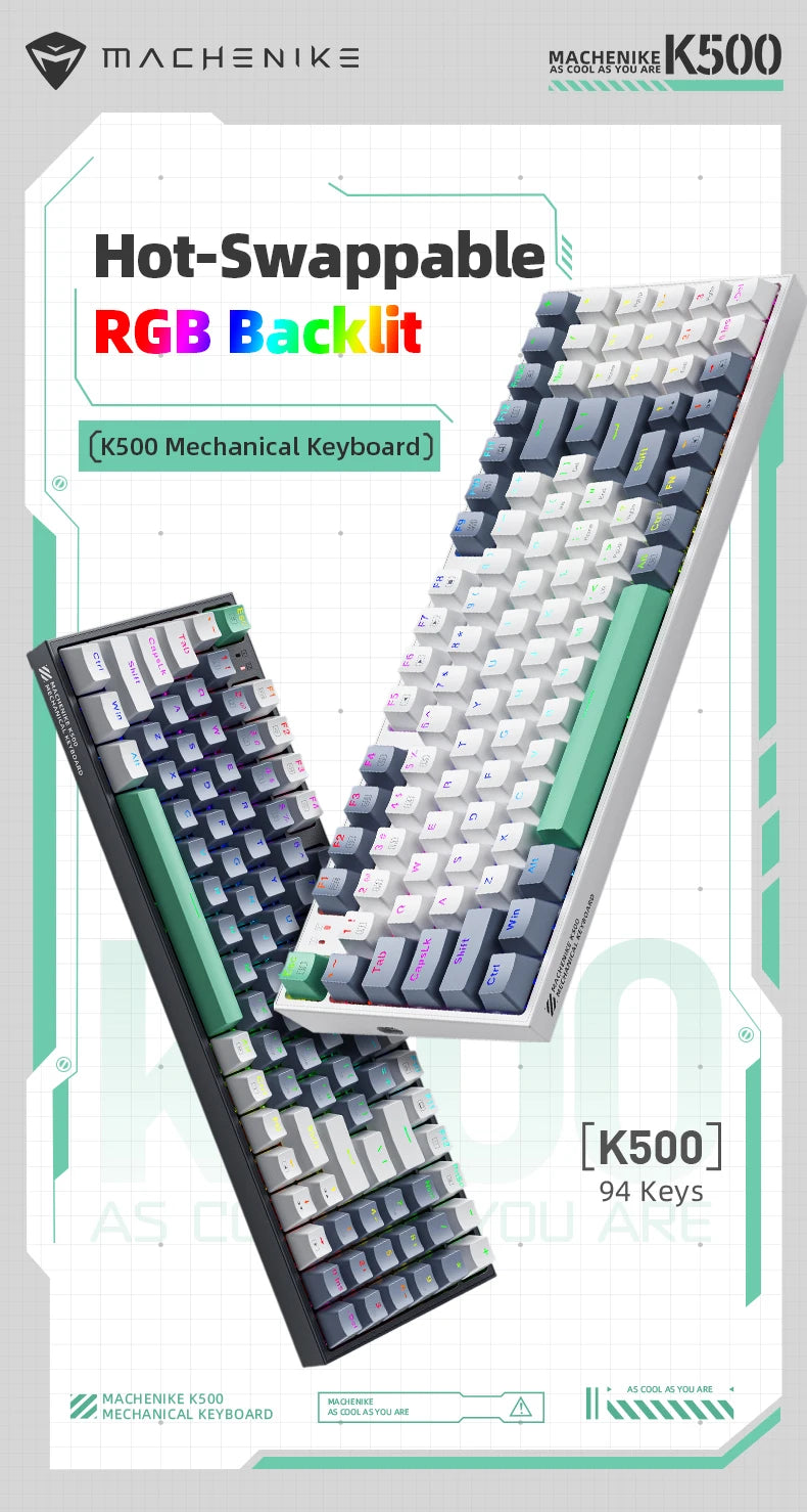 MACHENIKE K500-B94 Mechanical Keyboard Wired Gaming Keyboard, 94-Key Hot Swappable RGB Mechanical Keyboard with PBT Keycaps, Compact 90% Gaming Keyboard for PC & Laptop