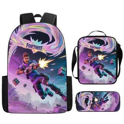 Fortnite Cartoon 3pcs Set, Large Capacity Suitable for Boys and Girls Aged 5-8, Includes Backpack, Dinner Bag, and  Pencil Case